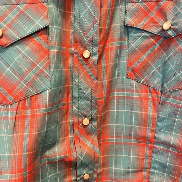 Cowgirl Legend‎ Western Women Shirt Plaid Pearl Snap Sz XL Metallic Rodeo - Picture 3 of 7